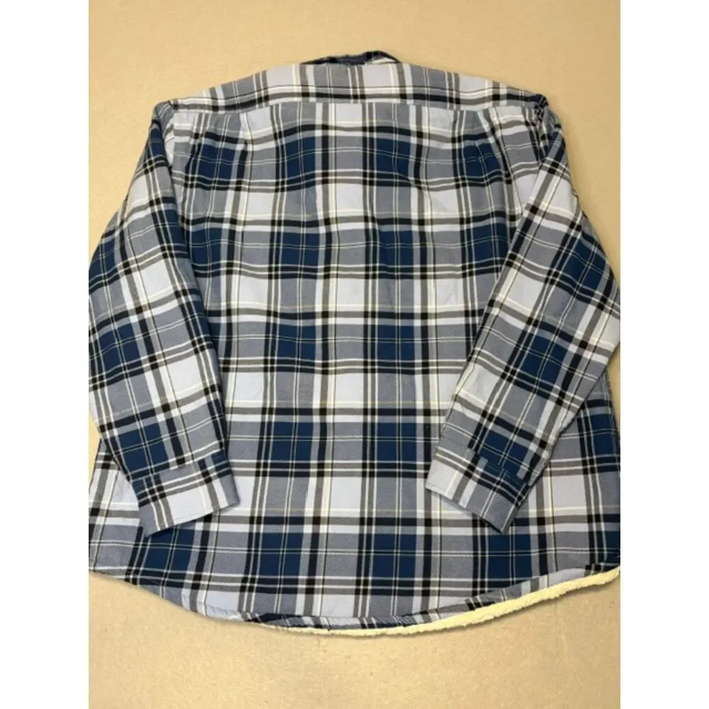 Izod Men's Sherpa Lined Blue Plaid Shacket Jacket XXL Button Chest Pockets NWOT